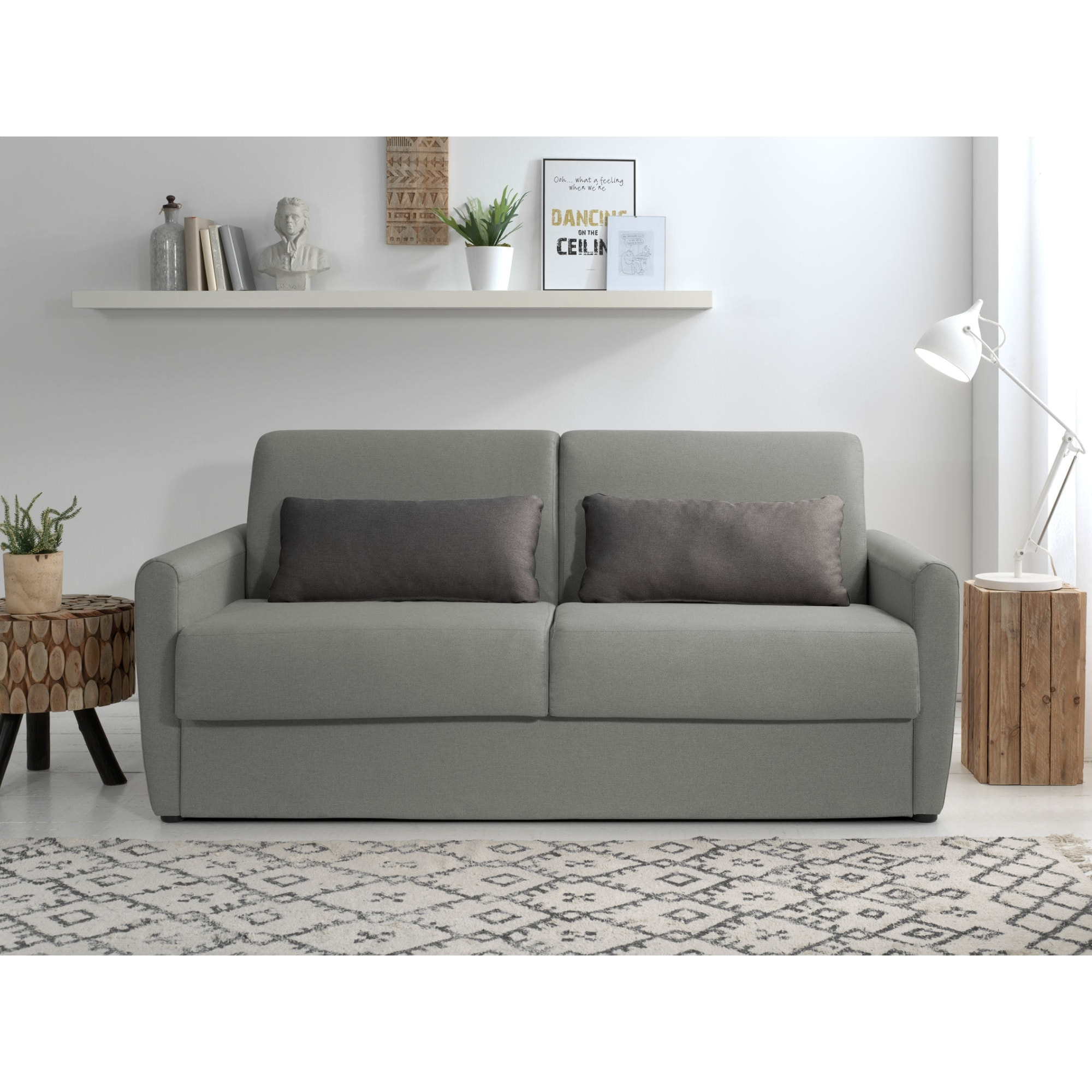 Ari - Canapé 3 places convertible - couchage quotidien - matelas 12 cm - en tissu - Gris clair