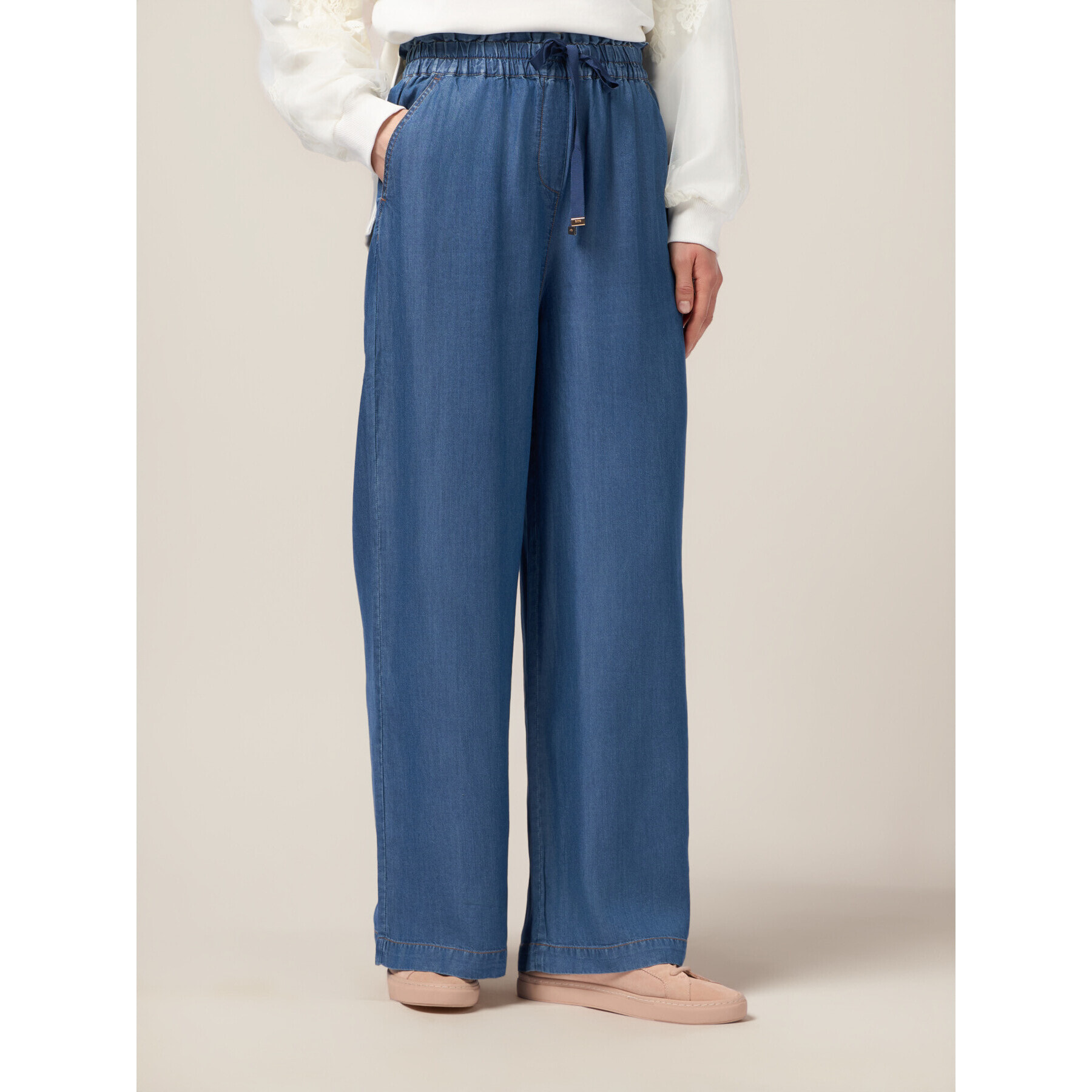 Oltre - Pantaloni palazzo in tencel effetto denim - Blu