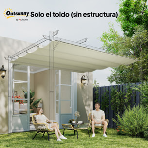 Techo de Pérgola 3x2,5 m, Techo de Repuesto Retráctil para Marco de Pérgola de 3x2 m, UV30+, Toldo de Tela Solo para Cenador Jardín con 8 Orificios de Drenaje, Crema