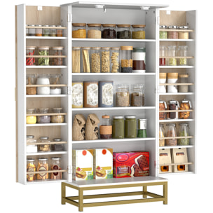 Armario de Cocina, Armario Despensa Cocina, con 2 Puertas con 12 Estantes, Alacena Moderna, con 5 Estantes Ajustables, Base de Acero, para Comedor, Salón, 58x29x119,5 cm, Blanco
