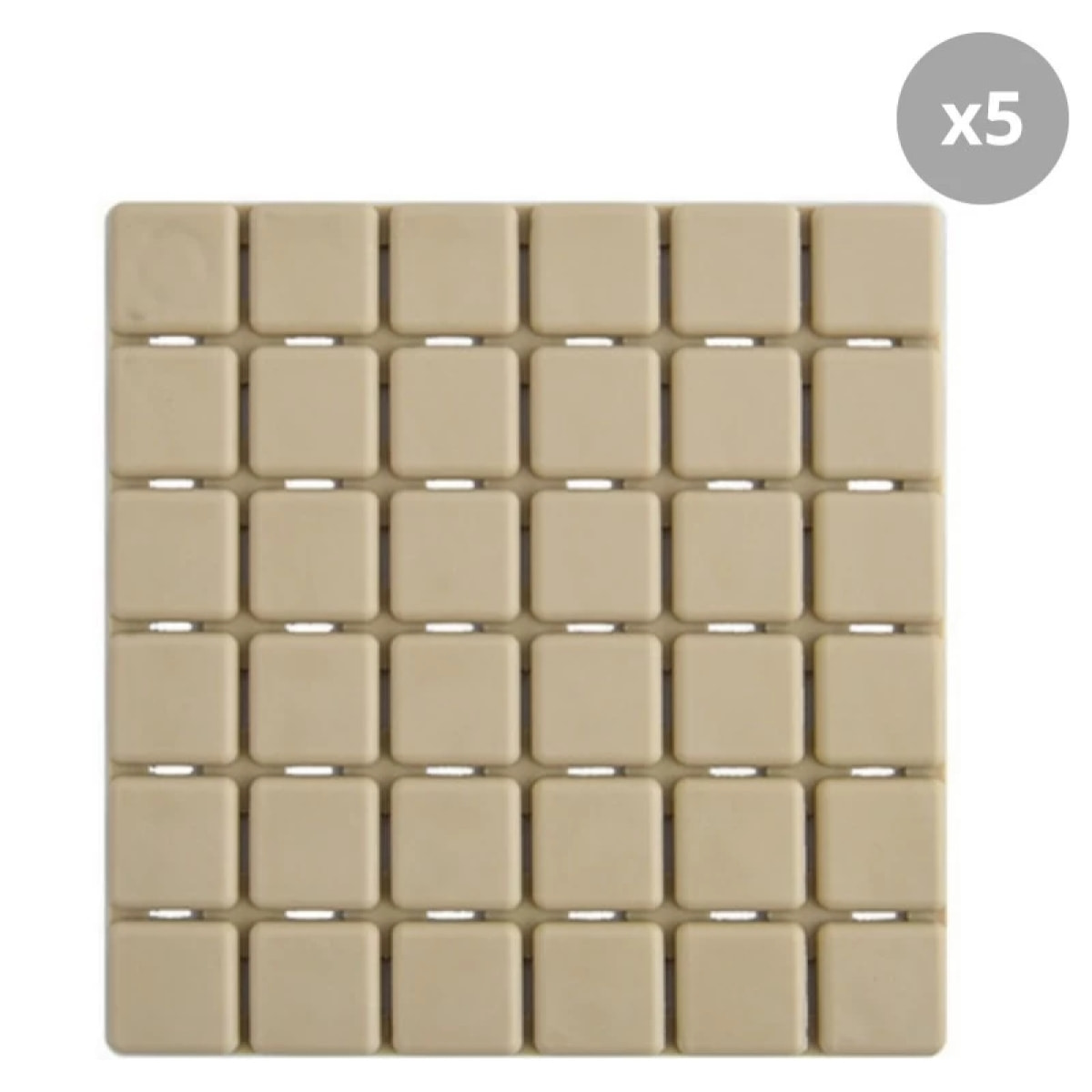 Lot de 5 Tapis antidérapants de douche ou baignoire Caoutchouc QUADRO 13x13cm Beige MSV