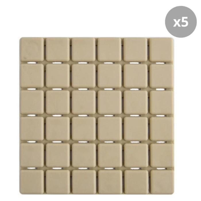 Lot de 5 Tapis antidérapants de douche ou baignoire Caoutchouc QUADRO 13x13cm Beige MSV