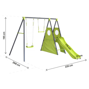 Portique de jeu en métal avec toboggan "Kylian" - 4 agrès - Vert