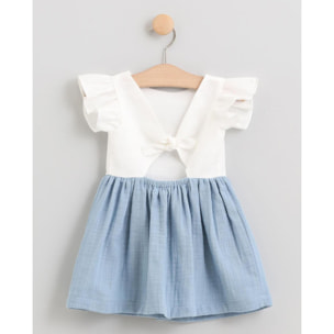 VESTIDO FALDA FRUNCIDA AZUL Y CUERPO BLANCO