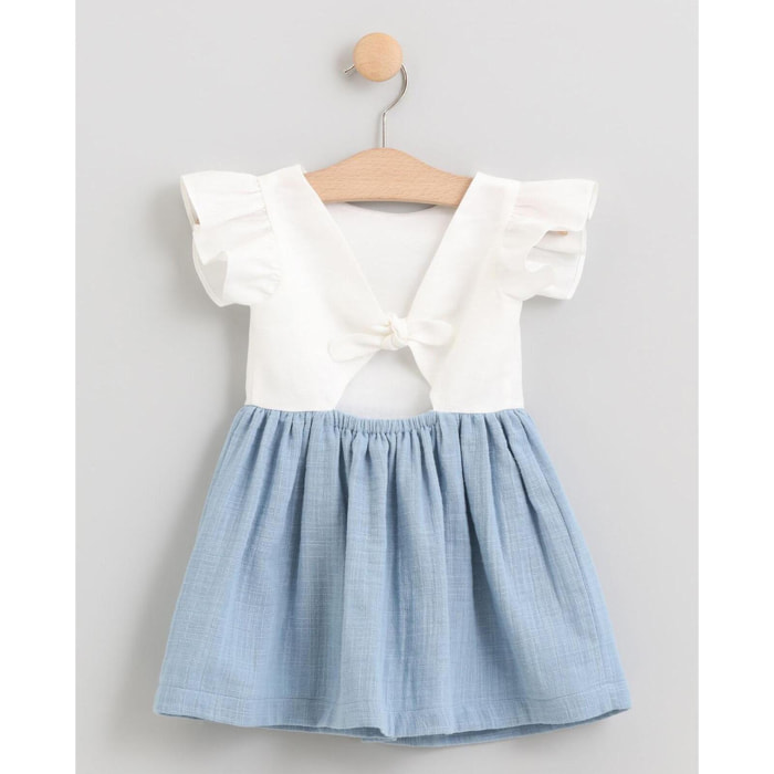 VESTIDO FALDA FRUNCIDA AZUL Y CUERPO BLANCO