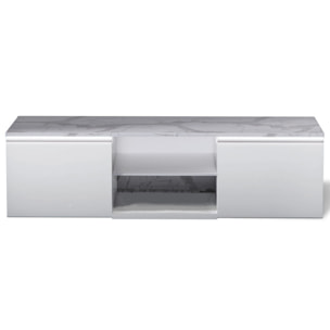 Amaury - meuble tv - blanc - plateau effet marbre - 160cm - Blanc