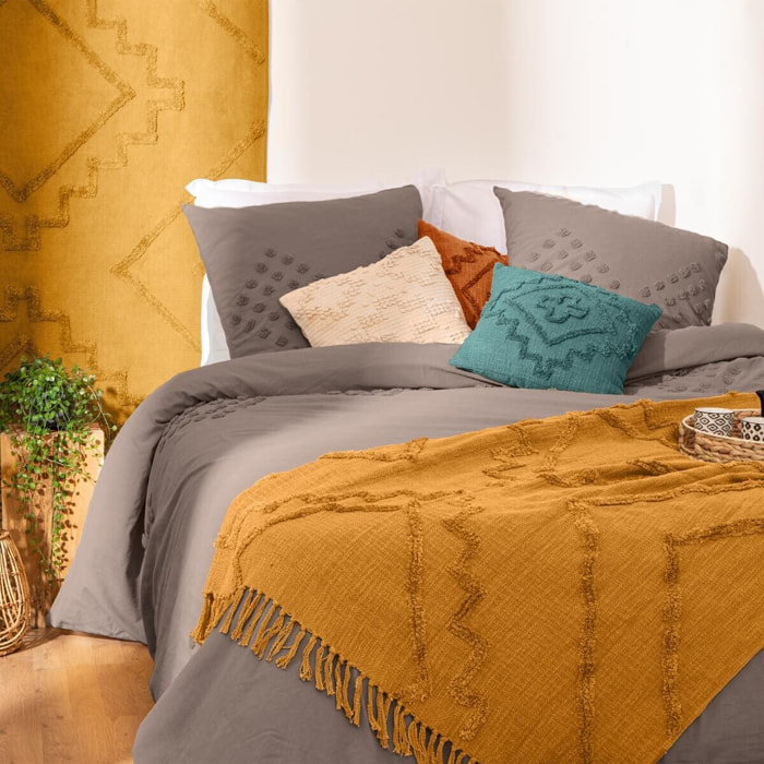 Jeté de lit "Inca" coton tufté jaune moutarde 130x180cm
