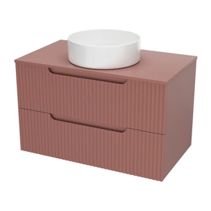 Meuble de Salle de Bains LEON 80cm Terracotta - 2 Tiroirs en MDF Ondules - Vasque Ronde 36cm