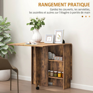 Table pliante mobile 2 étagères intégrées noir aspect bois vieilli