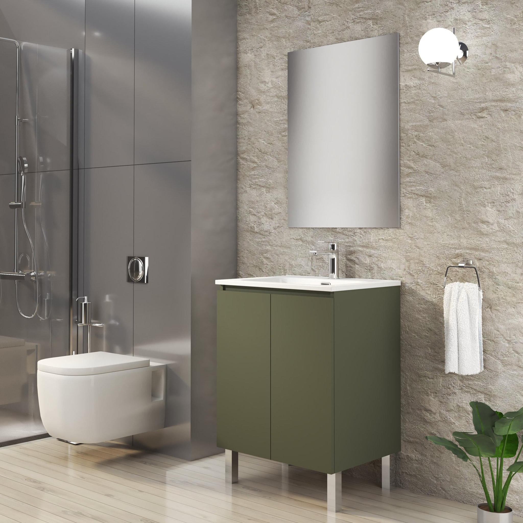 Ensemble de Salle de Bain Lust | 60 cm Vert | Deux Portes | Lavabo Encastré | N'inclut pas le Miroir | Meuble Assemblé | Alday