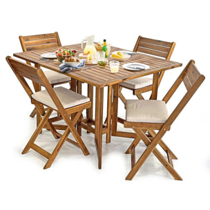 Set tavolo e 4 sedie da esterno in legno richiudibile 110x90 cm Vittoria