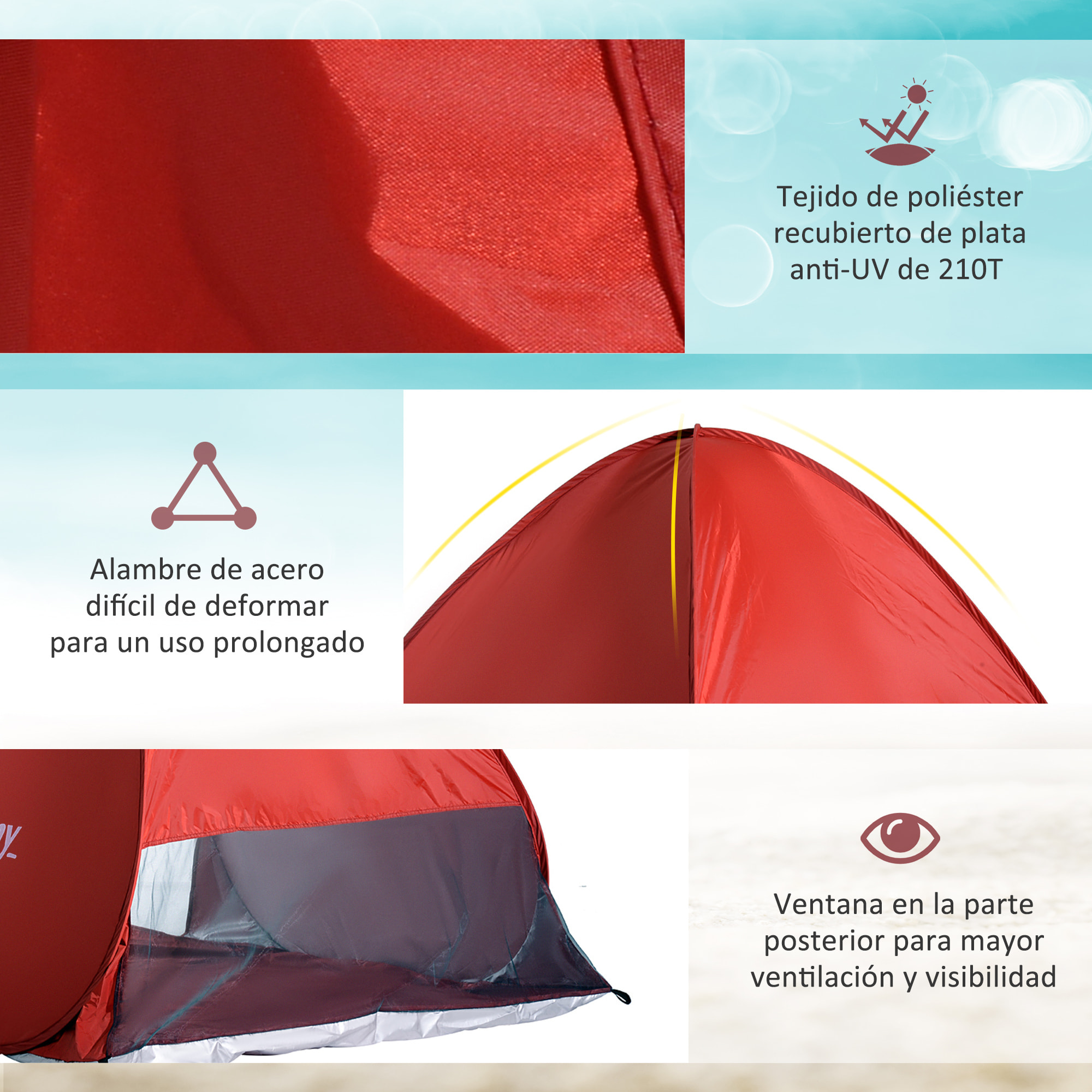 Tienda De Campaña de Poliéster Acero 200x150x115cm Rojo