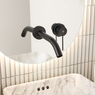Miroir LED rond 2 trous + mitigeur lavabo encastré Grands Boulevards Noir mat + corps encastré