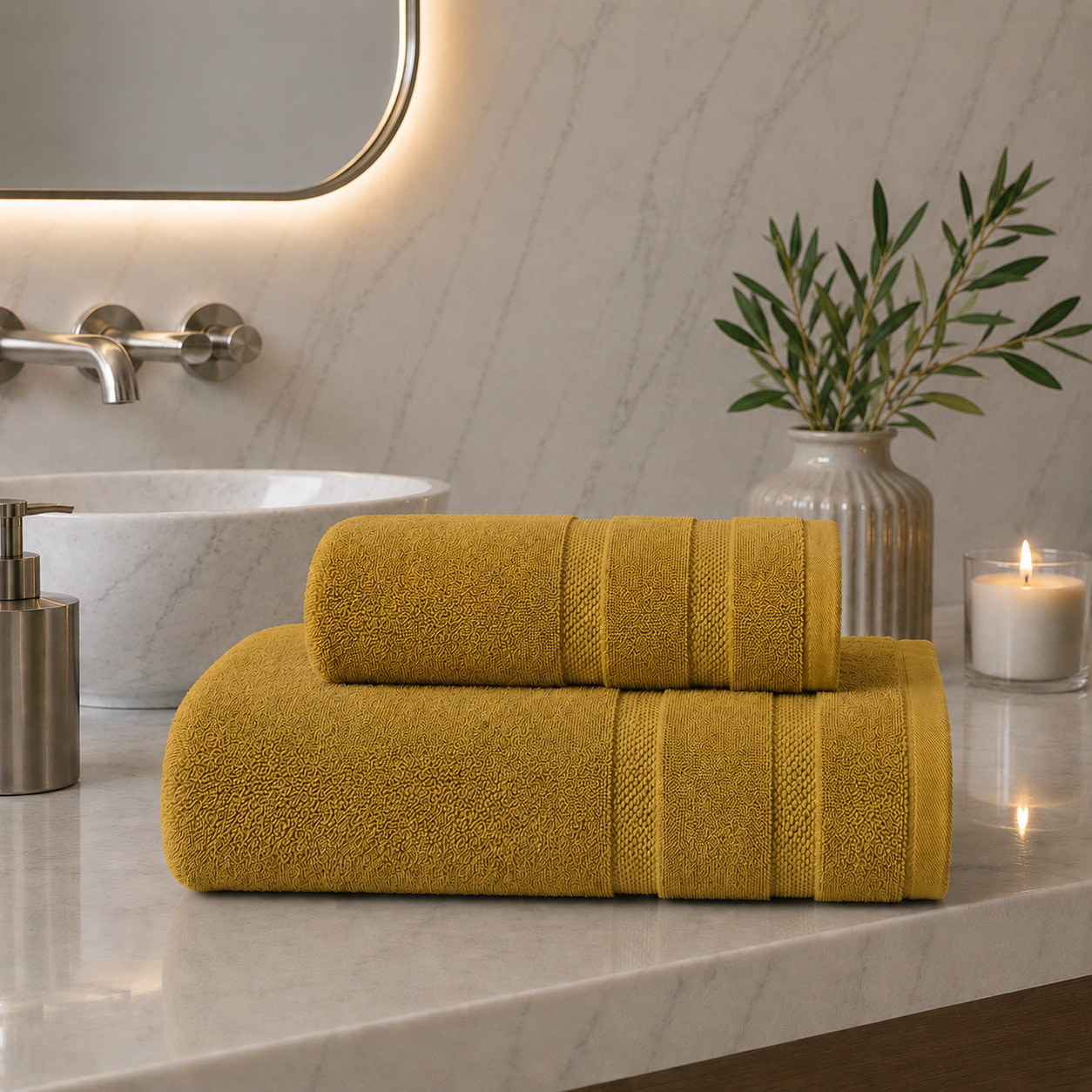 COTONE EGIZIANO Coppia Spugna Lusso 530 gr_40x60+60x110_Gr. Pietra