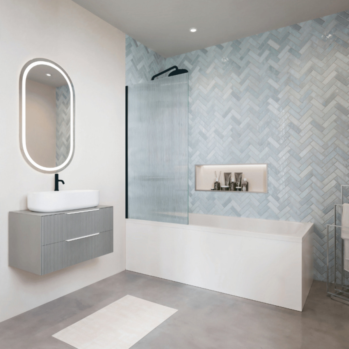 Baignoire rectangulaire Neon 170x75cm + Pare bain gauche AURYS Raywall noir mat profilé gauche