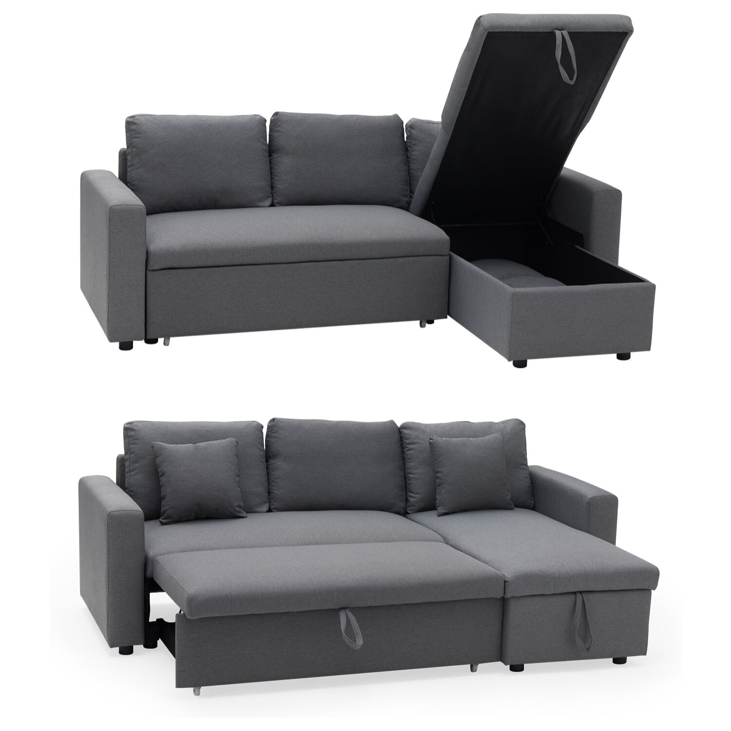 Canapé d'angle convertible CLARK 3 places gris