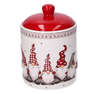 Barattolo in ceramica con gnomi bianco cm ø13h17,3