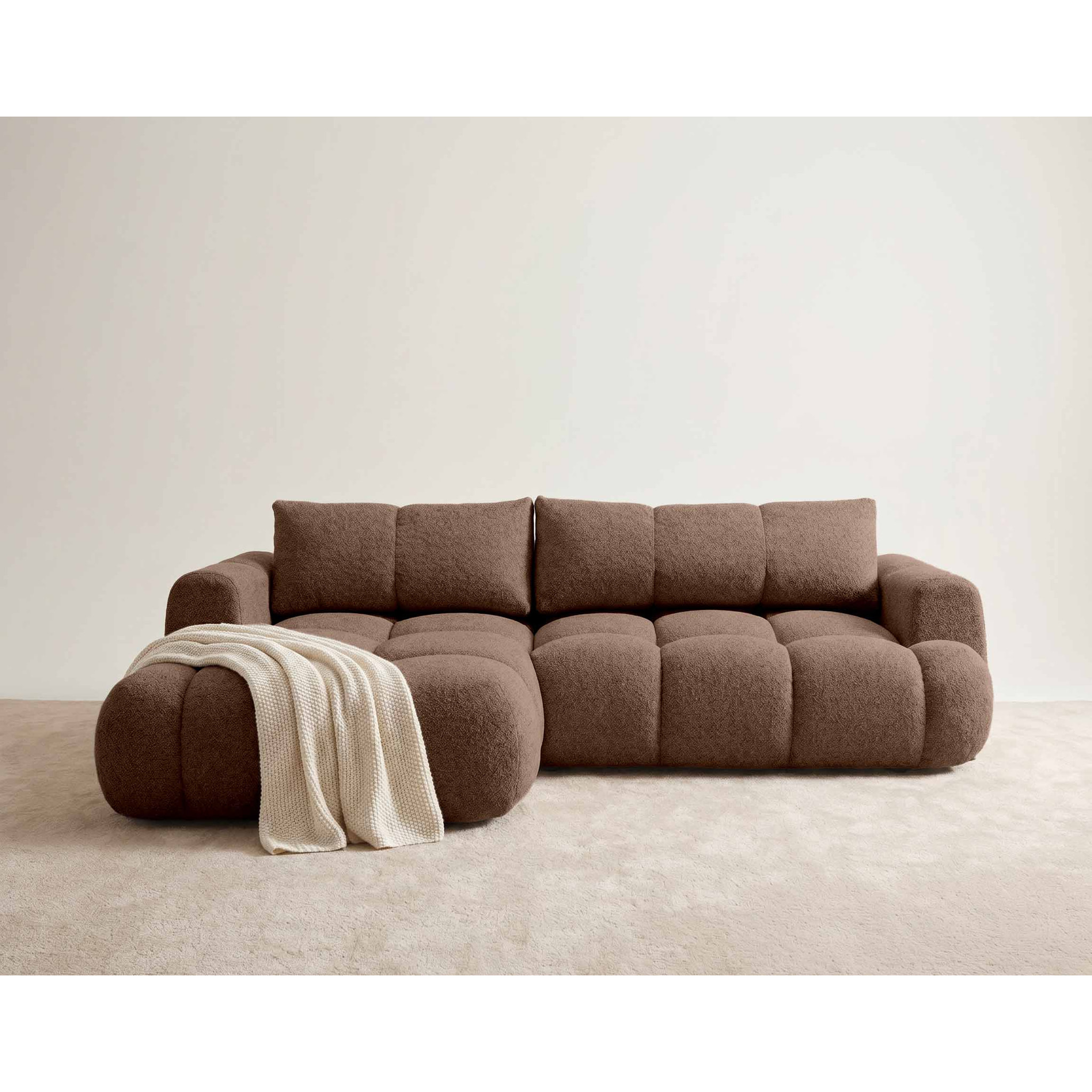 Yulin - Canapé d'angle gauche 4 places convertible avec coffre en tissu bouclette - Rouille