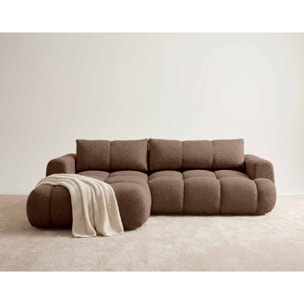 Yulin - Canapé d'angle gauche 4 places convertible avec coffre en tissu bouclette - Rouille