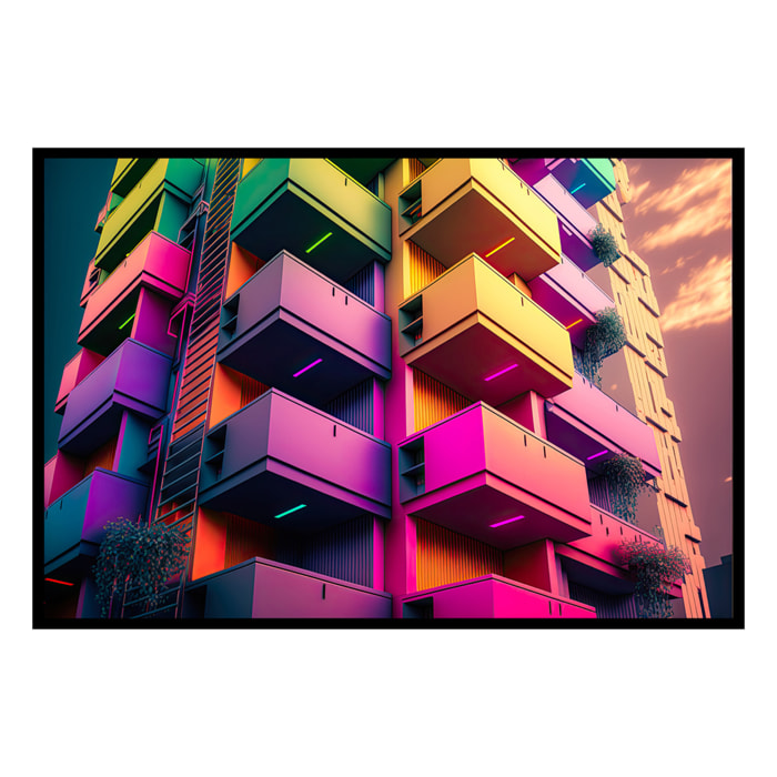 Affiche encadrée architecture colorée contemporaine Affiche + cadre en métal - Noir