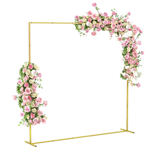 Arco de Jardín para Rosas de Metal, 200x200 cm, Arco de Boda Cuadrado con Estacas en Forma de U, Resistente a la Intemperie, para Plantas Trepadoras, para Decoración Patio Terraza, Dorado