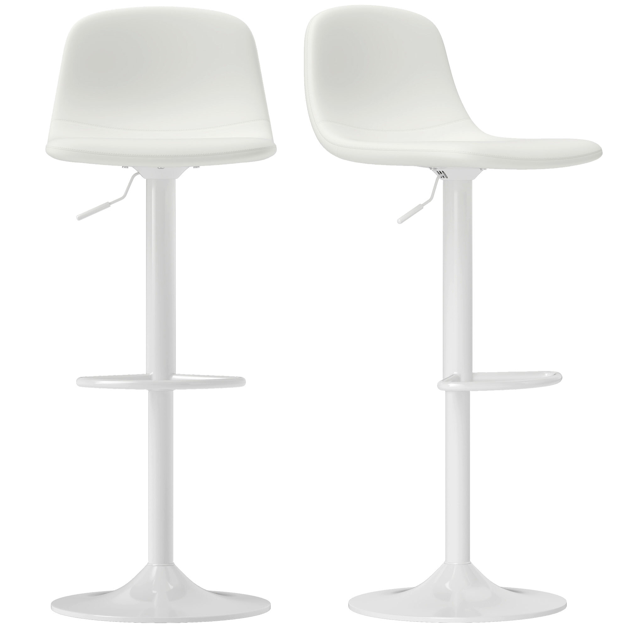 Juego de 2 Taburetes de Bar Taburetes Altos de Cocina Regulable en Altura 84-104 cm con Respaldo y Reposapiés Tapizado en PU Giratorio en 360° para Comedor Mostrador Blanco