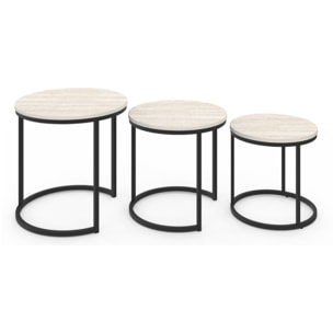 Tables basses gigognes Memphis effet travertin et pieds noirs - lot de 3