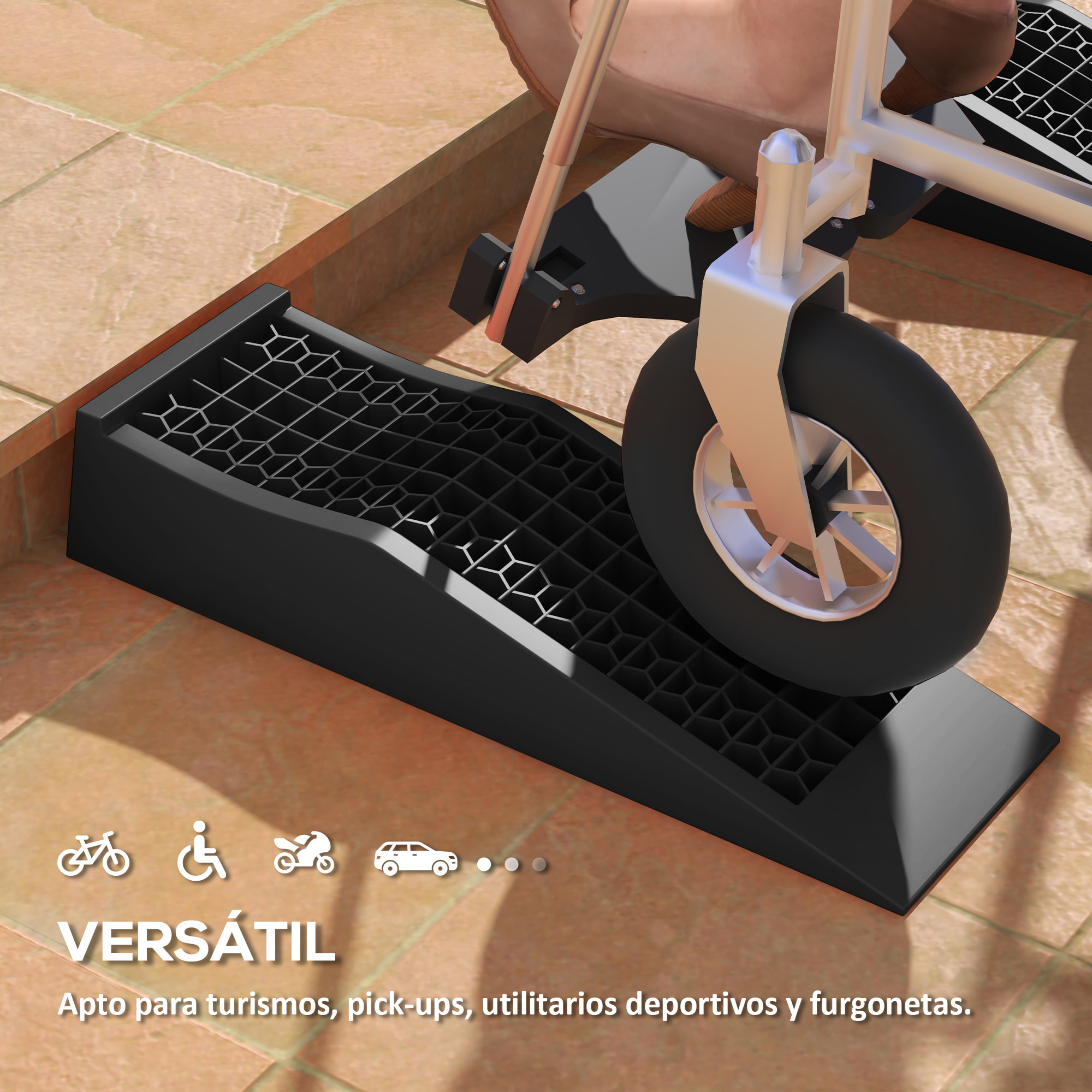 Juego de 2 Rampas para Coche de Plástico Rampas Portátiles Carga de hasta 3 Toneladas para Coches SUV Furgonetas Pequeñas 70x19,5 cm Negro