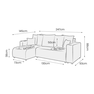 GLORIA - Canapé d'angle gauche convertible 4 places en tissu beige