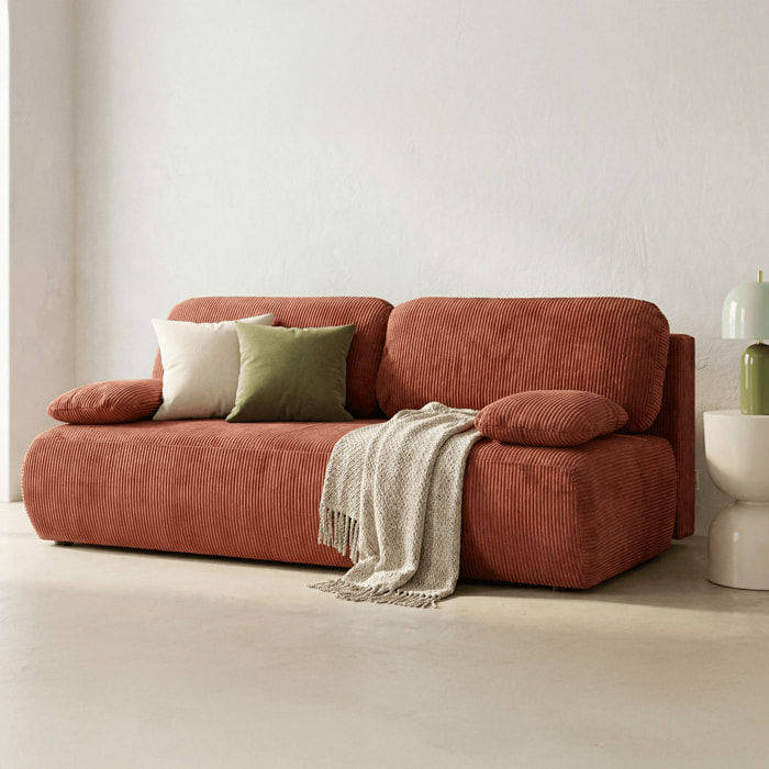 Canapé convertible 3 places avec coffre en velours côtelé - GEMMA