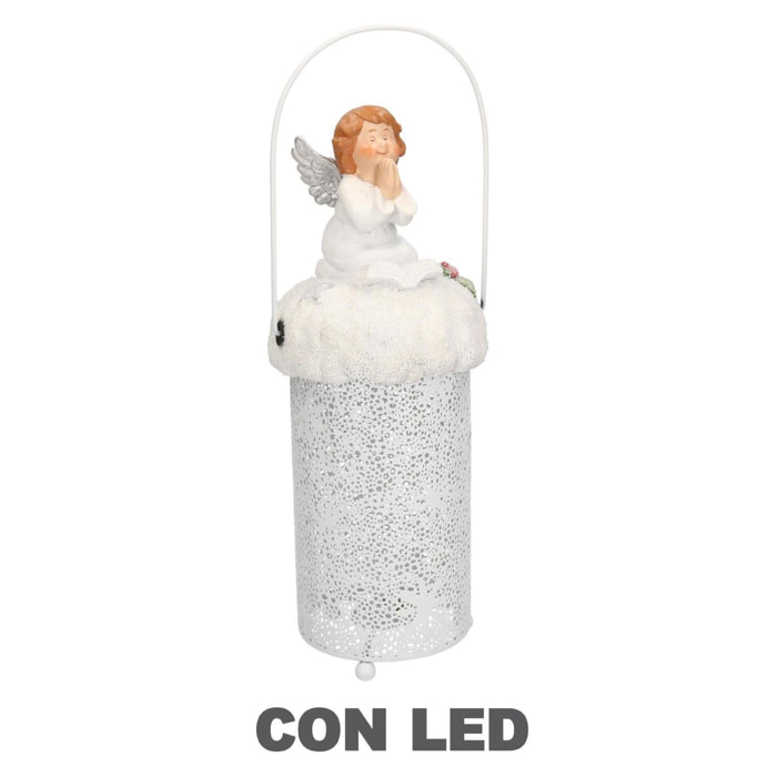 Lanterna in metallo e resina bianco con led cmø11h28/33