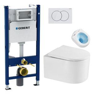 Pack WC Bati-support Geberit Duofix + WC sans bride Tornado Quiet SAT Delano + Abattant softclose + Plaque Blanche