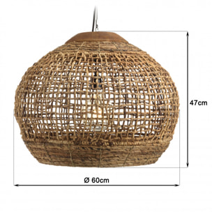 ALIDA - Suspension 'boule' 60x60cm en abaca couleur naturelle et teck