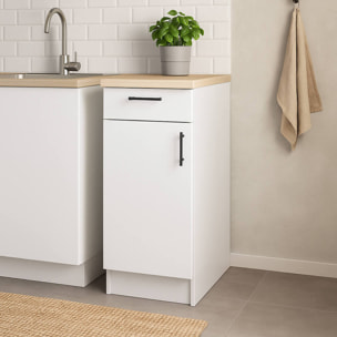 Mobile 1 anta con cassetto Orvia, Mobile contenitore misto, Base cucina con anta e cassetto, Modulo multiuso, 40x60 h90 cm, Bianco e Rovere