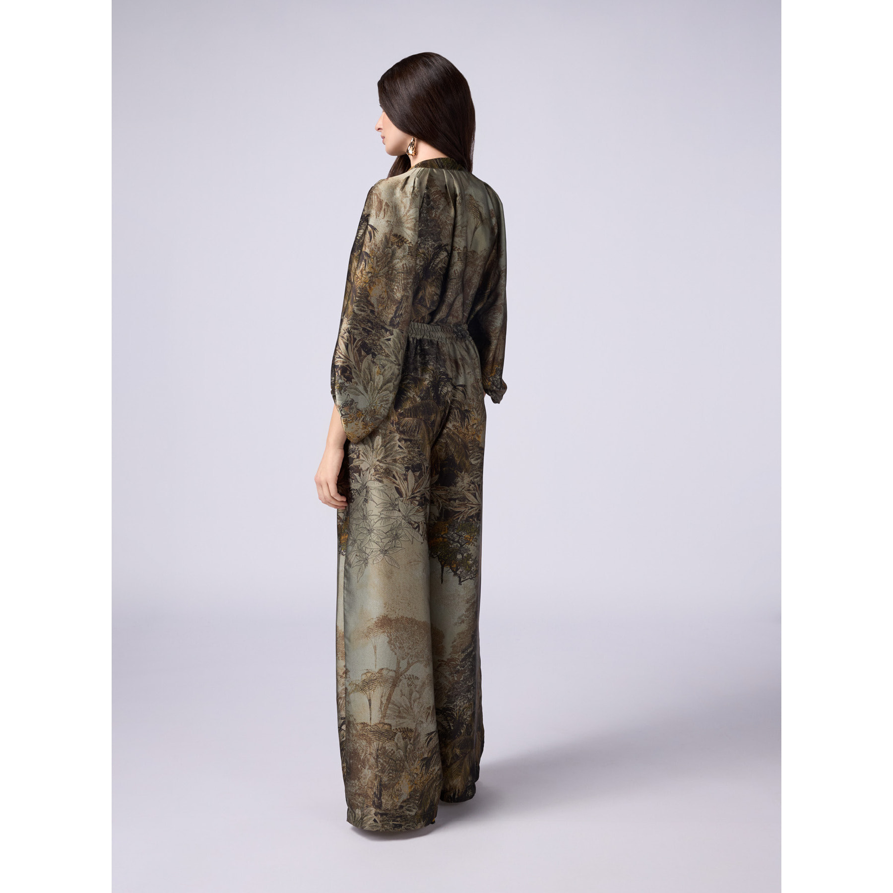 Oltre - Pantaloni palazzo in raso fantasia - Verde