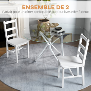 Lot de 2 chaises dossier lattes style rural chic bois de pin blanc