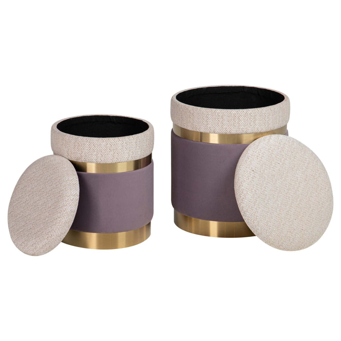 Set 2 Puffs Poliester 36x36x44 31x31x38 Cm
