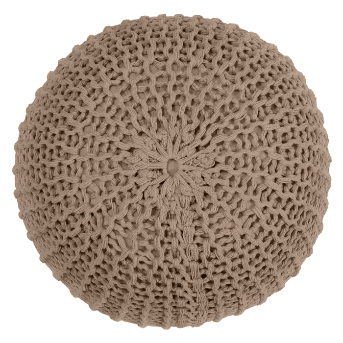 Pouf tricot rond en coton taupe D40 cm - Elisa