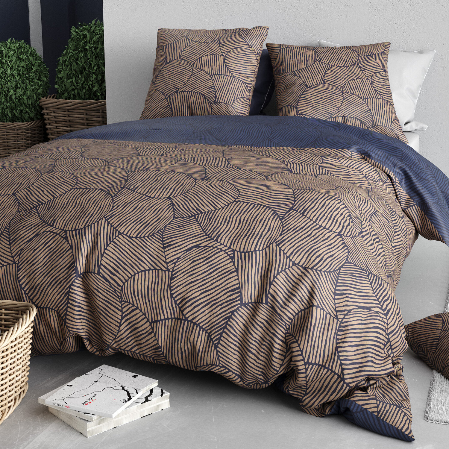 Parure housse de couette imprimé 100% coton - ninon - bleu