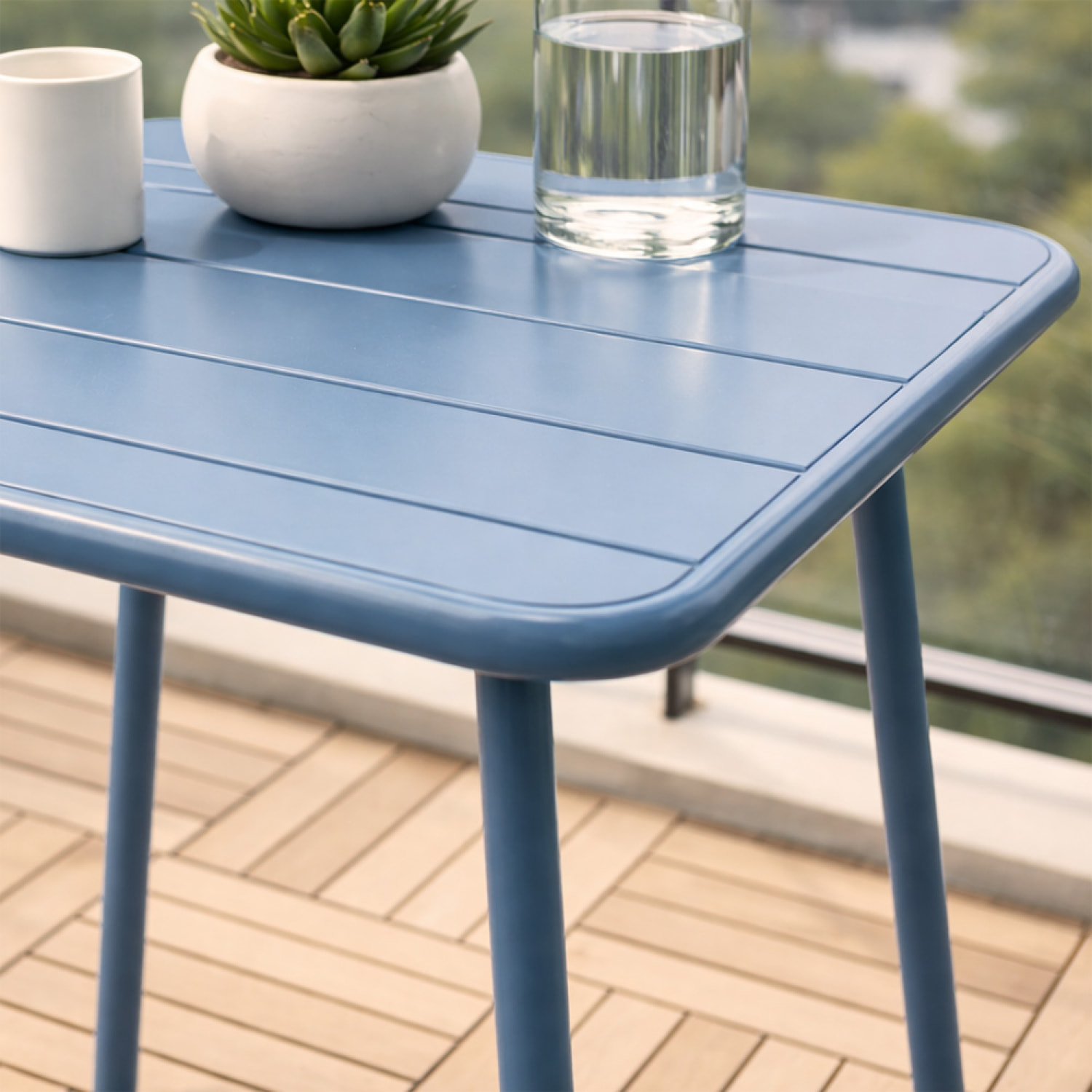 EVORA Table carrée 2 places 50x50cm bleu