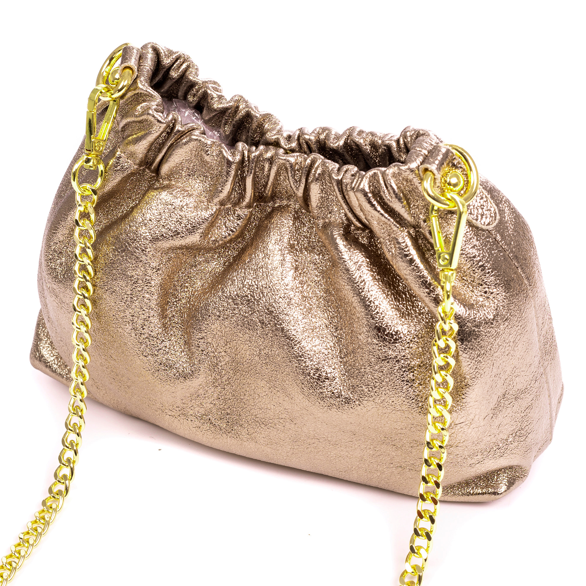 Ascea borsa a tracolla in pelle autentica laminata con tracolla in metallo