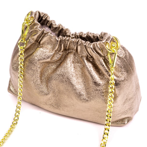 Ascea borsa a tracolla in pelle autentica laminata con tracolla in metallo