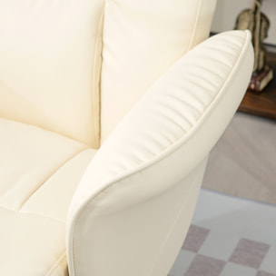 Sillón de Salón con Otomana Reposapiés Tapizado en PU Sillón Relax Reclinable hasta 145° y Giratorio 360° con Respaldo Ajustable para Salón Dormitorio Oficina 76x81x101 cm Blanco Crema