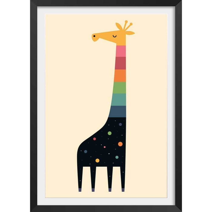 Affiche enfant girafe galaxie  Affiche + cadre en bois - Noir