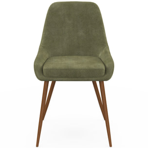 Chaises Olivia velours chenille vert pieds métal effet noyer - lot de 4