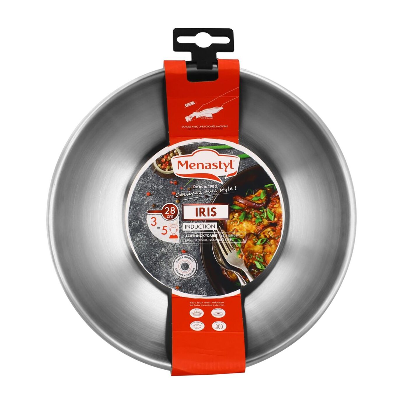 Wok amovible en acier inoxydable 28cm - tous feux IRIS INOX
