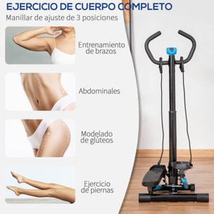 Máquina de Step Stepper Fitness con Manillar Altura Ajustable Pantalla LCD Cintas y Pedales Antideslizantes Equipo de Ejercicio para Gimnasio en Casa 55x53x118-128 cm Negro