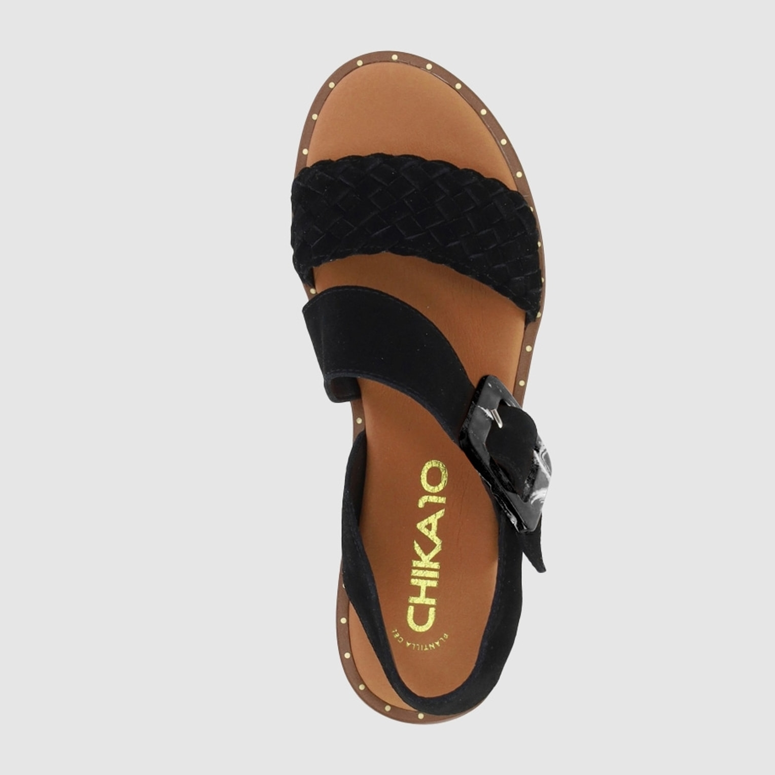 Sandalias de Serraje - Negro - Tacón: Bajo