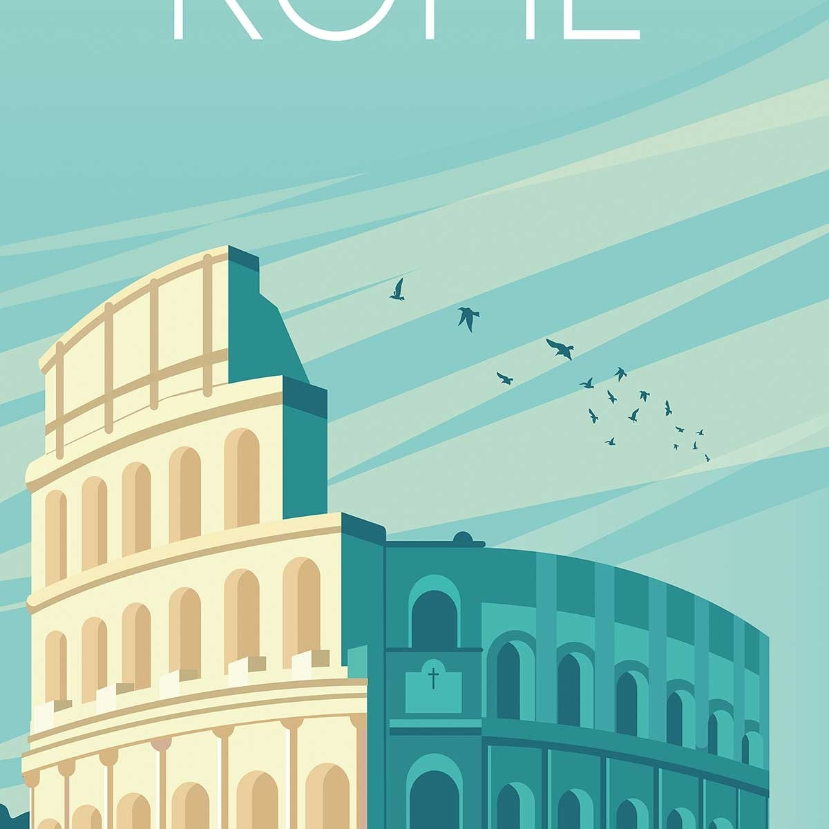 Affiche ville voyage Rome et son colisée Affiche sous cadre bois