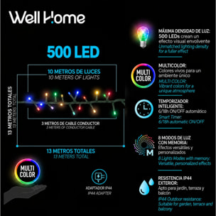 Clúster de 500 Luces LED Multicolor - 13 metros